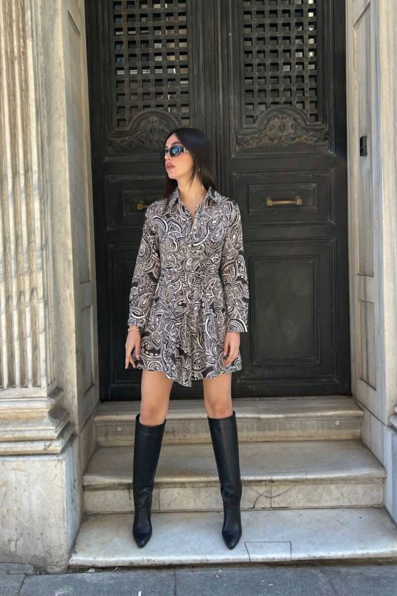 ABSTRACT DESIGN LONG SLEEVE WOMEN DRESS BLACK/ E ZEZE - 1