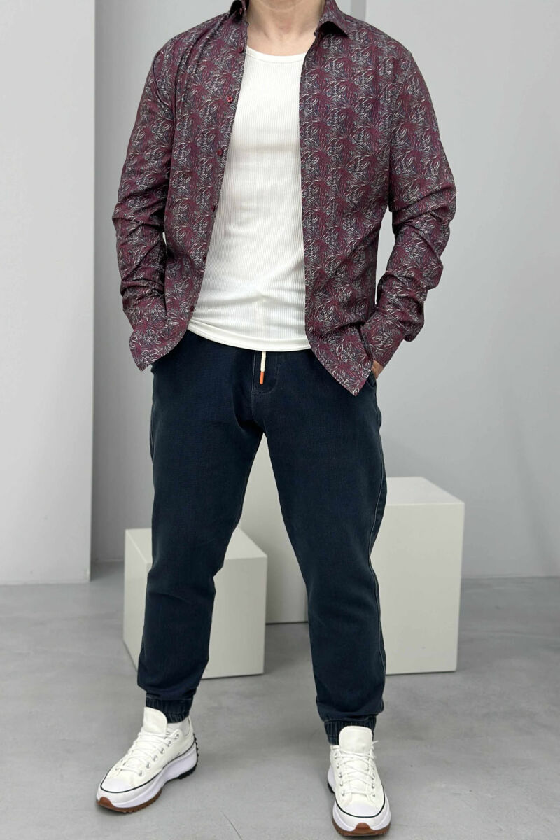 ABSTRACT DESIGN LONG SLEEVES MEN SHIRT BURGUNDY/VISHNJE - 1