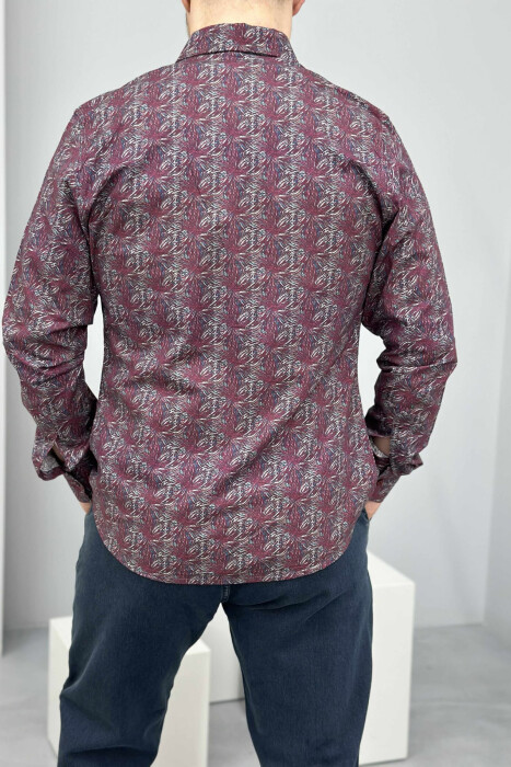 ABSTRACT DESIGN LONG SLEEVES MEN SHIRT BURGUNDY/VISHNJE - 2