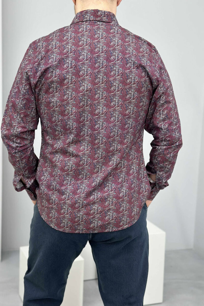 ABSTRACT DESIGN LONG SLEEVES MEN SHIRT BURGUNDY/VISHNJE - 2