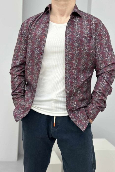 ABSTRACT DESIGN LONG SLEEVES MEN SHIRT BURGUNDY/VISHNJE - 3