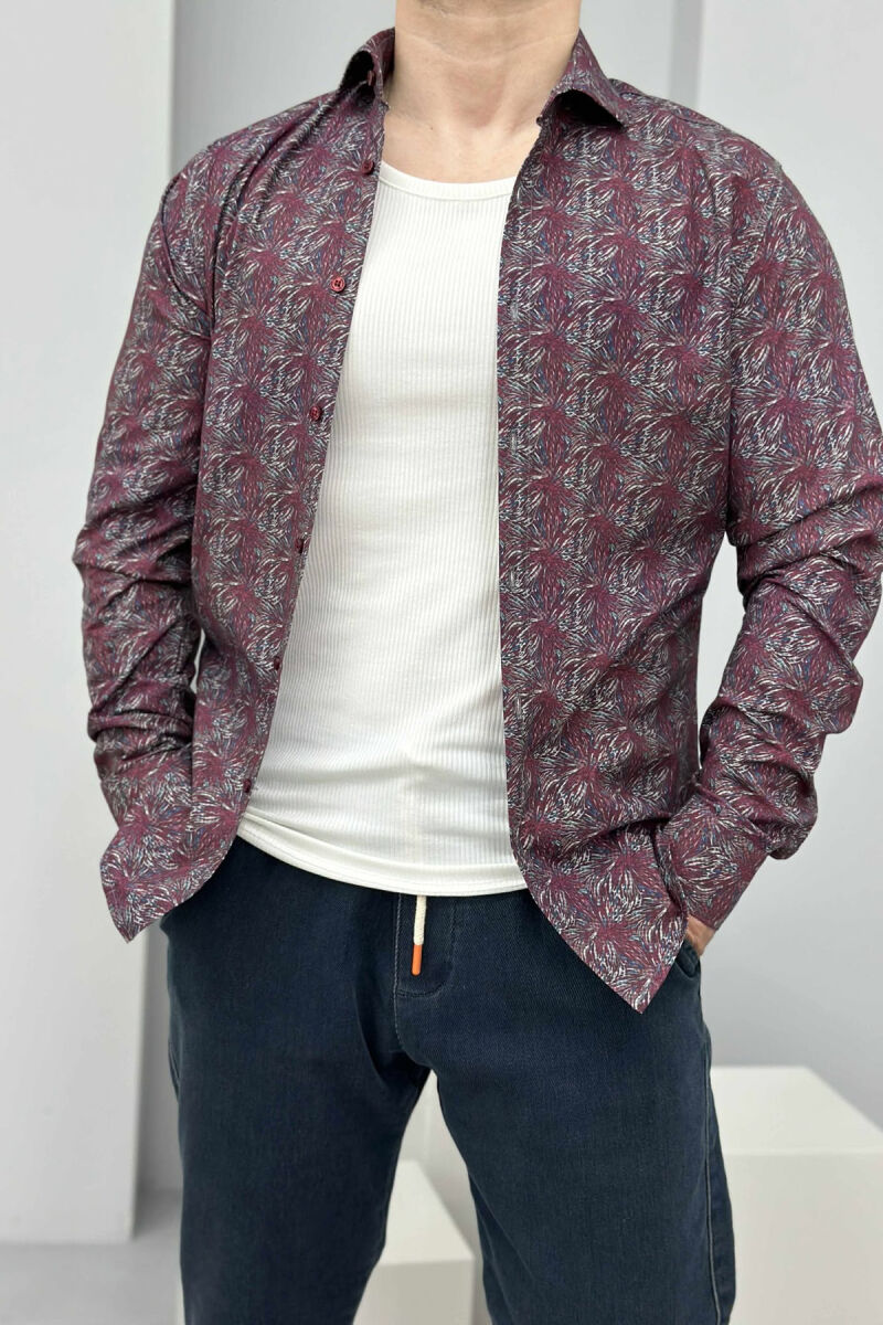 ABSTRACT DESIGN LONG SLEEVES MEN SHIRT BURGUNDY/VISHNJE - 3