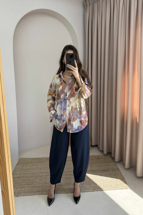 ABSTRACT DESIGN LONG SLEEVES WOMEN SHIRT MULTIPLE/SHNGJ - 1