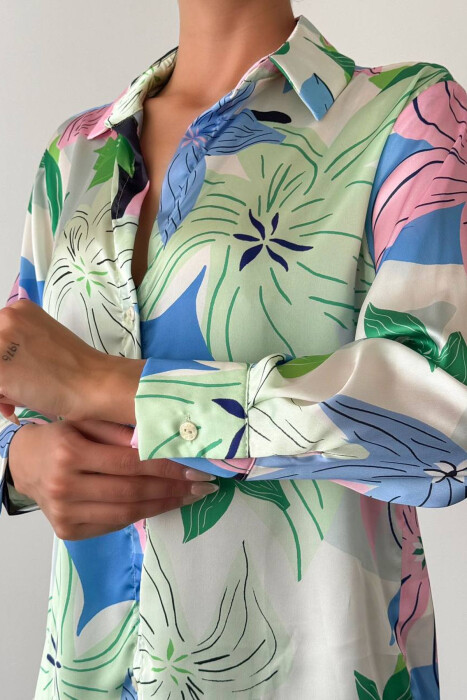 ABSTRACT DESIGN LONG SLEEVES WOMEN SHIRT PINK-GREEN/RO-JE - 6