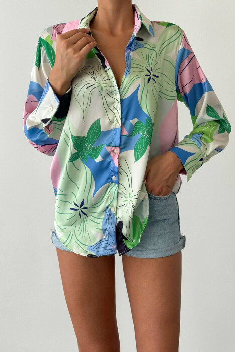 ABSTRACT DESIGN LONG SLEEVES WOMEN SHIRT PINK-GREEN/RO-JE - 7