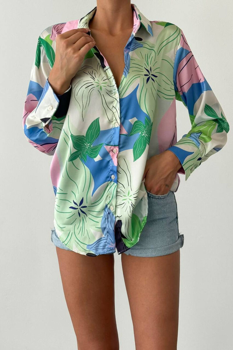 ABSTRACT DESIGN LONG SLEEVES WOMEN SHIRT PINK-GREEN/RO-JE - 7