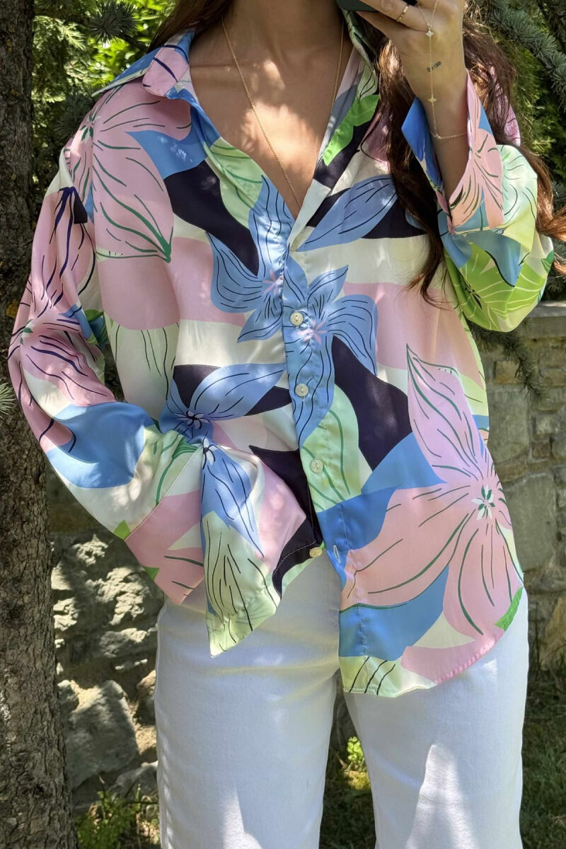 ABSTRACT DESIGN LONG SLEEVES WOMEN SHIRT PINK-GREEN/RO-JE - 2