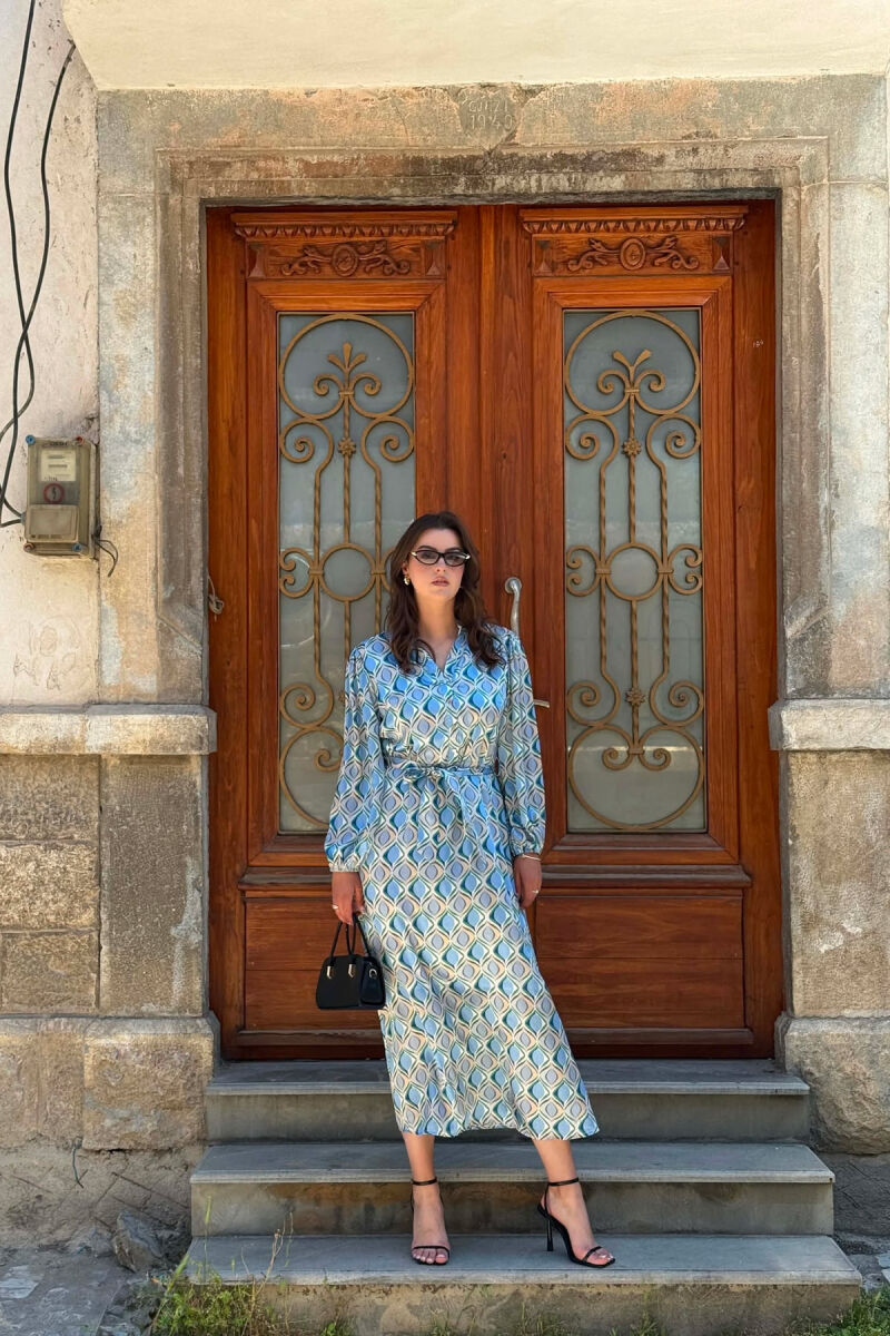 ABSTRACT DESIGN LONG WOMAN DRESS LIGHTBLUE/BZ - 1