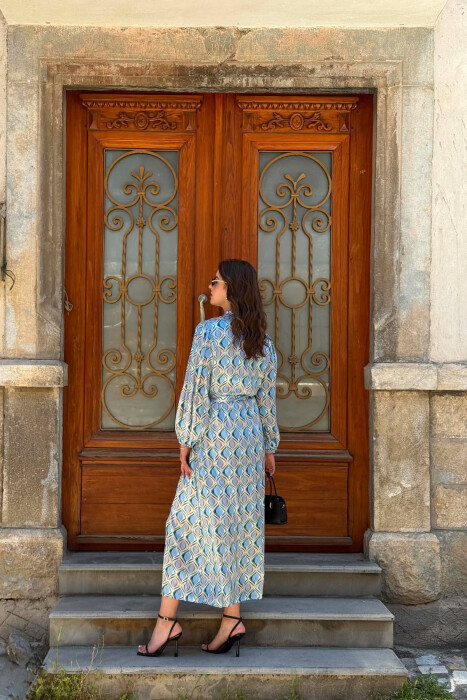 ABSTRACT DESIGN LONG WOMAN DRESS LIGHTBLUE/BZ - 4