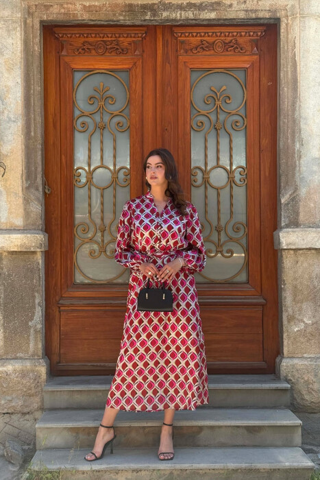 FUSTAN I GJATE ME DIZJANE ABSTRAKTE PER FEMRA NE NGJYRE ROZE - KLAUDIO FASHION