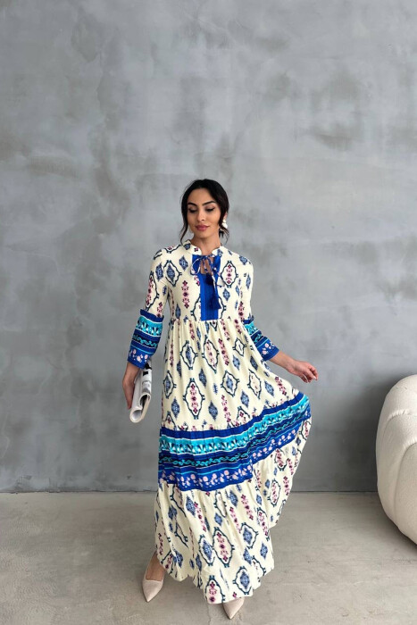 ABSTRACT DESIGN LONG WOMEN DRESS YELLOW/E VERDHE - 1
