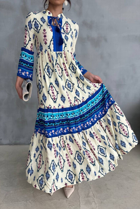 ABSTRACT DESIGN LONG WOMEN DRESS YELLOW/E VERDHE - 3