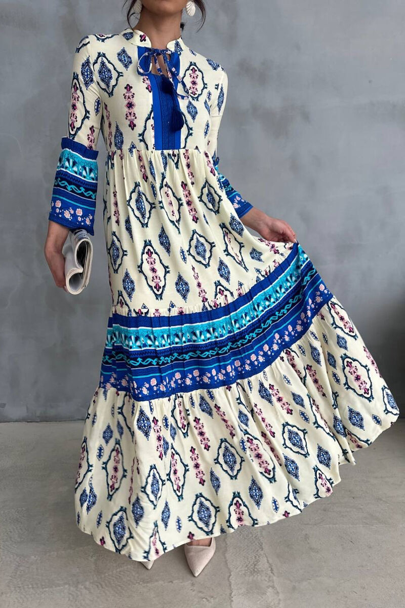 ABSTRACT DESIGN LONG WOMEN DRESS YELLOW/E VERDHE - 3