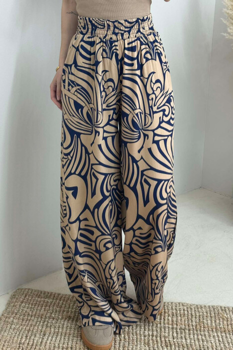 ABSTRACT DESIGN WIDE LEG WOMEN TROUSERS BEIGE/BEZHE - 3