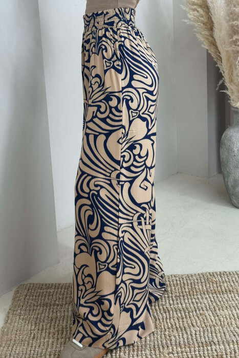 ABSTRACT DESIGN WIDE LEG WOMEN TROUSERS BEIGE/BEZHE - 4