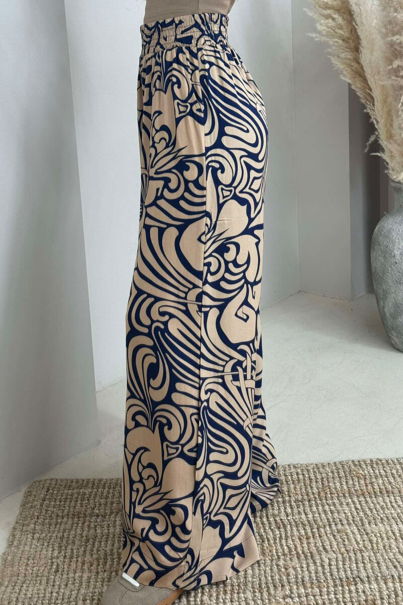 ABSTRACT DESIGN WIDE LEG WOMEN TROUSERS BEIGE/BEZHE - 4