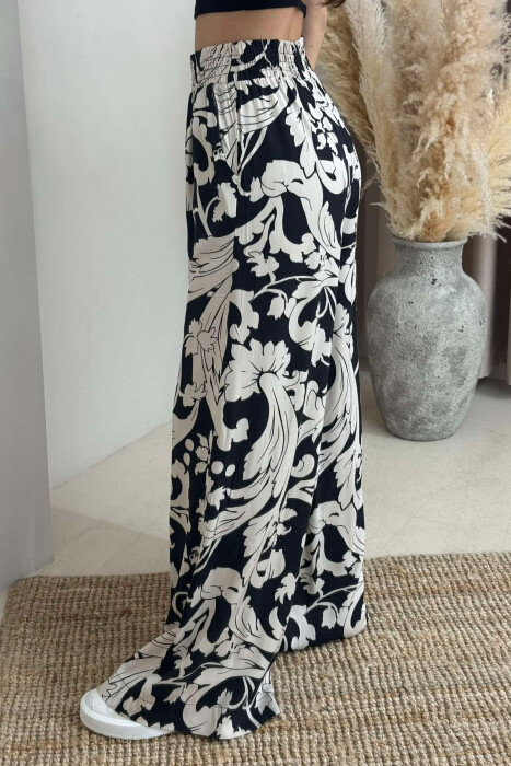 ABSTRACT DESIGN WIDE LEG WOMEN TROUSERS BLACK-BEIGE/ZEBE - 4