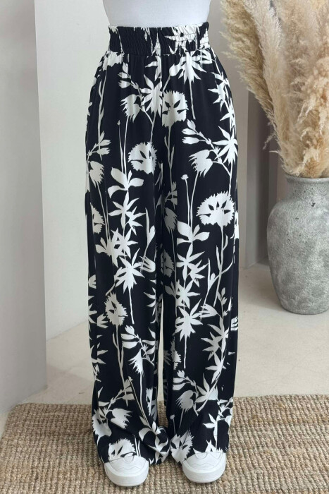 ABSTRACT DESIGN WIDE LEG WOMEN TROUSERS BLACK/ E ZEZE - 2