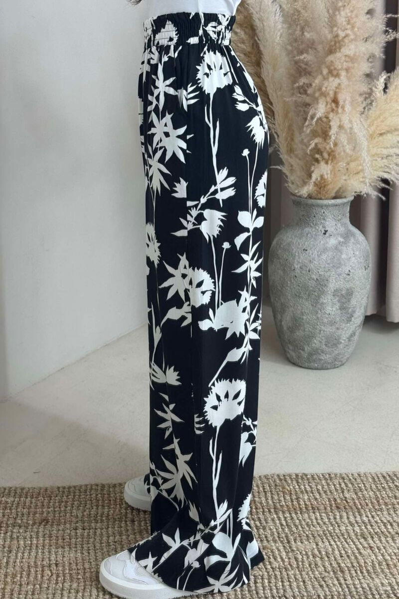 ABSTRACT DESIGN WIDE LEG WOMEN TROUSERS BLACK/ E ZEZE - 3