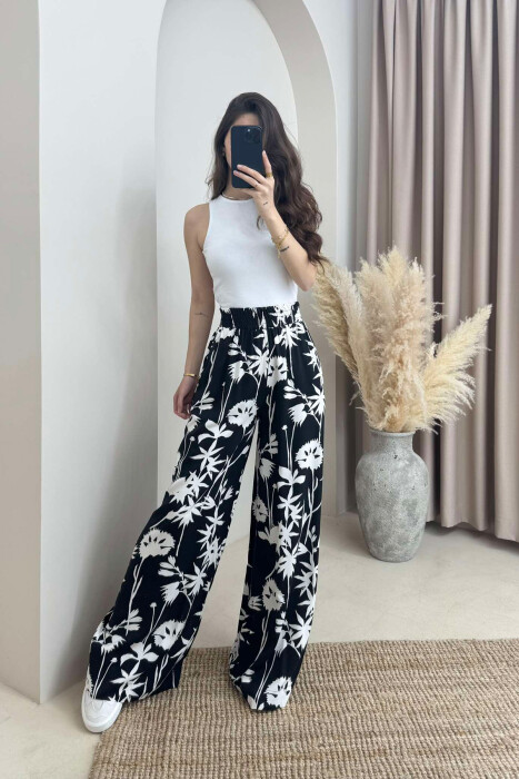 ABSTRACT DESIGN WIDE LEG WOMEN TROUSERS BLACK/ E ZEZE - 4