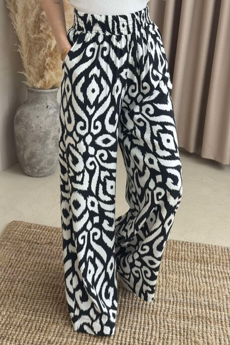 ABSTRACT DESIGN WIDE LEG WOMEN TROUSERS BLACK-WHITE/ZEBA - 3