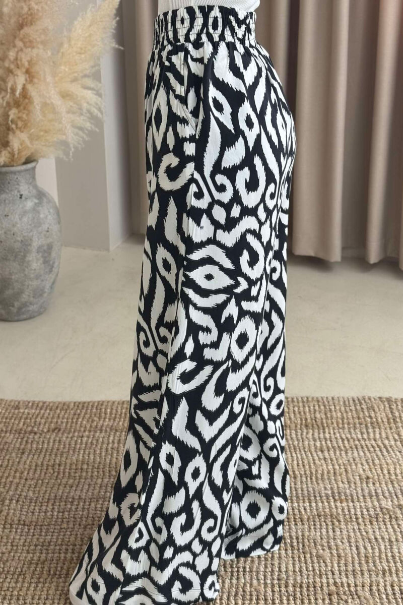 ABSTRACT DESIGN WIDE LEG WOMEN TROUSERS BLACK-WHITE/ZEBA - 4