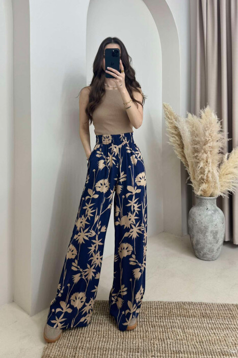 ABSTRACT DESIGN WIDE LEG WOMEN TROUSERS BLUE/BLU 
