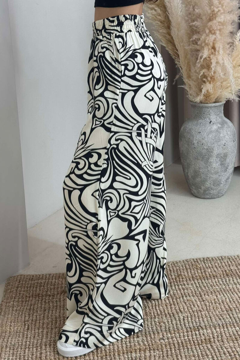 ABSTRACT DESIGN WIDE LEG WOMEN TROUSERS CREAM+BLACK/KREM+ZEZE - 4