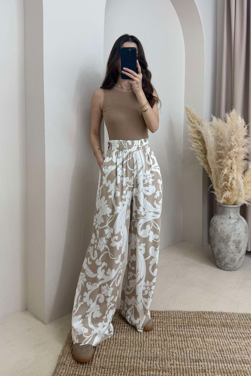 ABSTRACT DESIGN WIDE LEG WOMEN TROUSERS CREM+BEIGE/KREM+BEZHE - 2