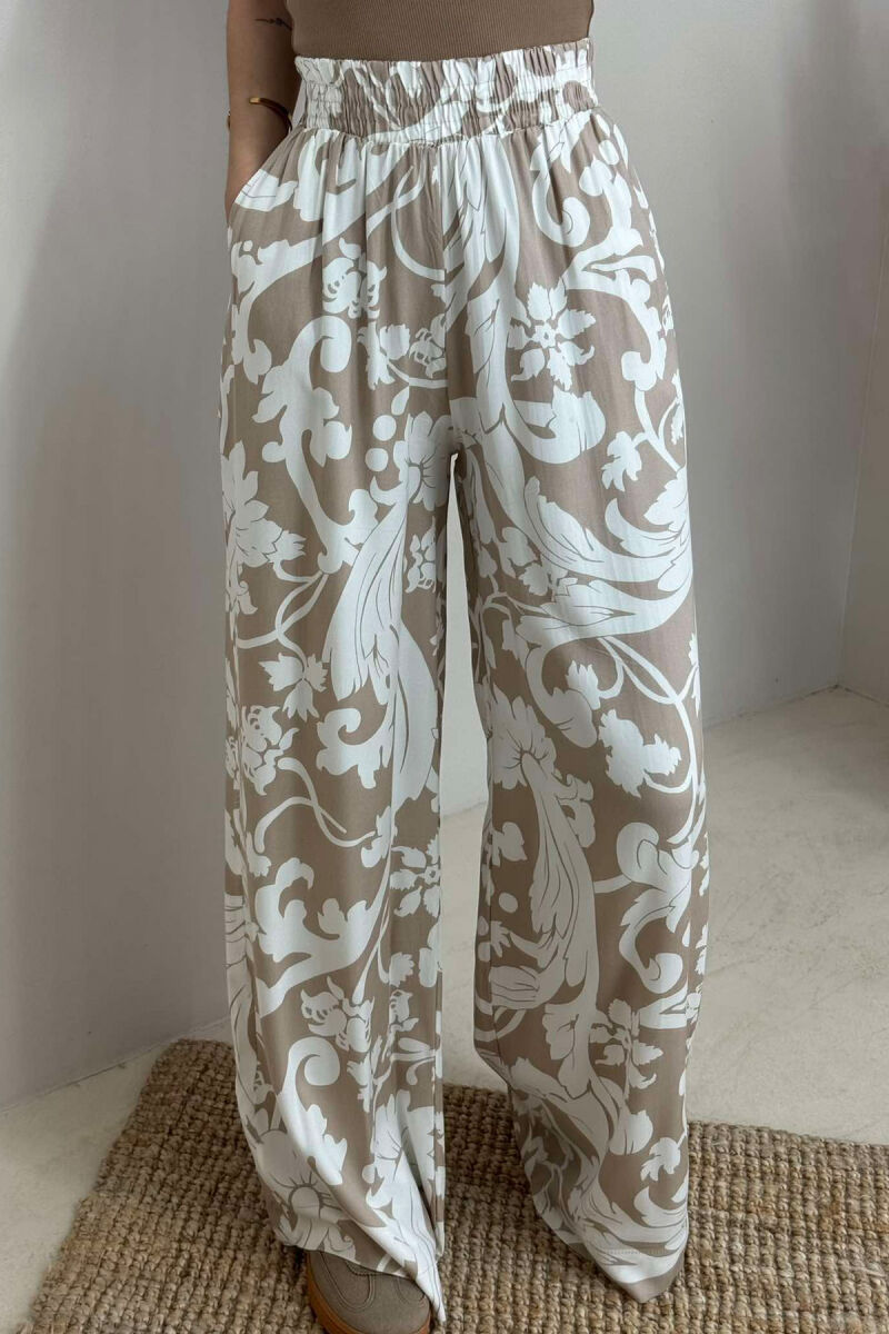 ABSTRACT DESIGN WIDE LEG WOMEN TROUSERS CREM+BEIGE/KREM+BEZHE - 3