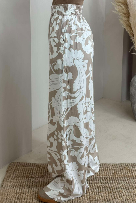 ABSTRACT DESIGN WIDE LEG WOMEN TROUSERS CREM+BEIGE/KREM+BEZHE - 4