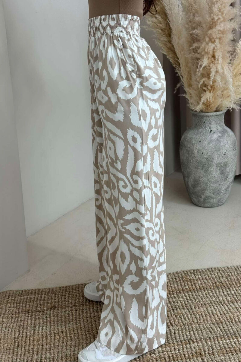 ABSTRACT DESIGN WIDE LEG WOMEN TROUSERS LIGHT BEIGE/BZHZB - 4