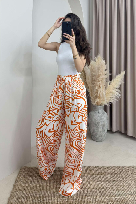 ABSTRACT DESIGN WIDE LEG WOMEN TROUSERS ORANGE/PORTOKALLI - 4