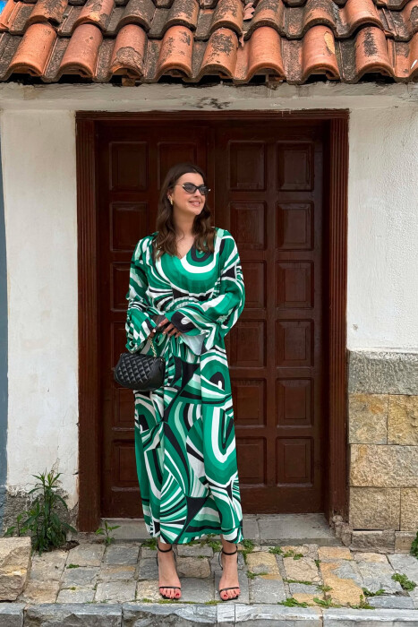 ABSTRACT DESIGN WOMAN DRESS GREEN/JESHILE - KLAUDIO FASHION