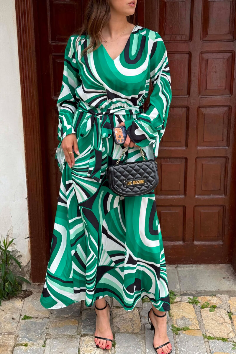 ABSTRACT DESIGN WOMAN DRESS GREEN/JESHILE - 2