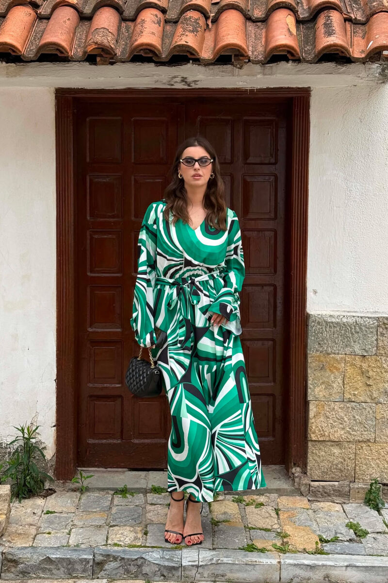ABSTRACT DESIGN WOMAN DRESS GREEN/JESHILE - 3
