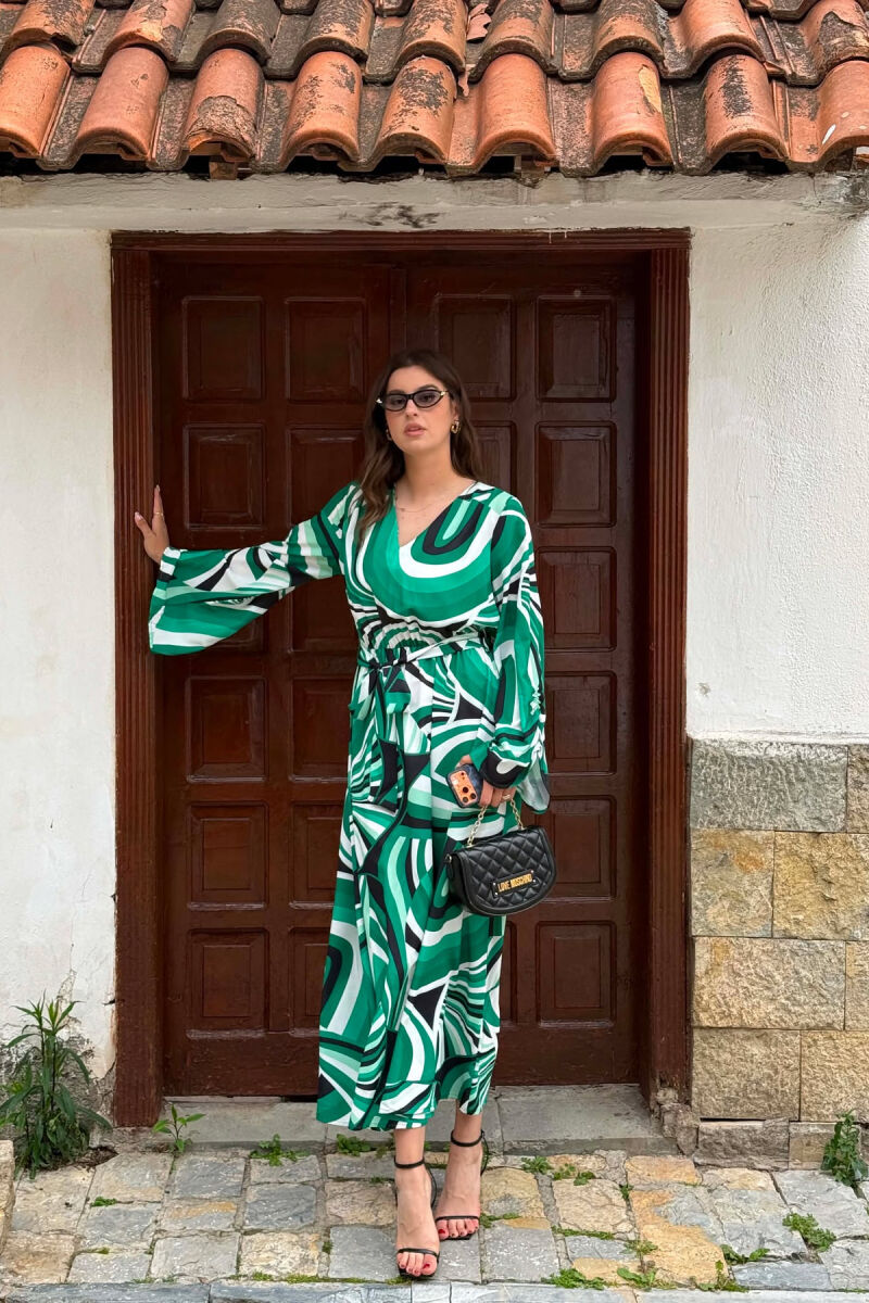 ABSTRACT DESIGN WOMAN DRESS GREEN/JESHILE - 4