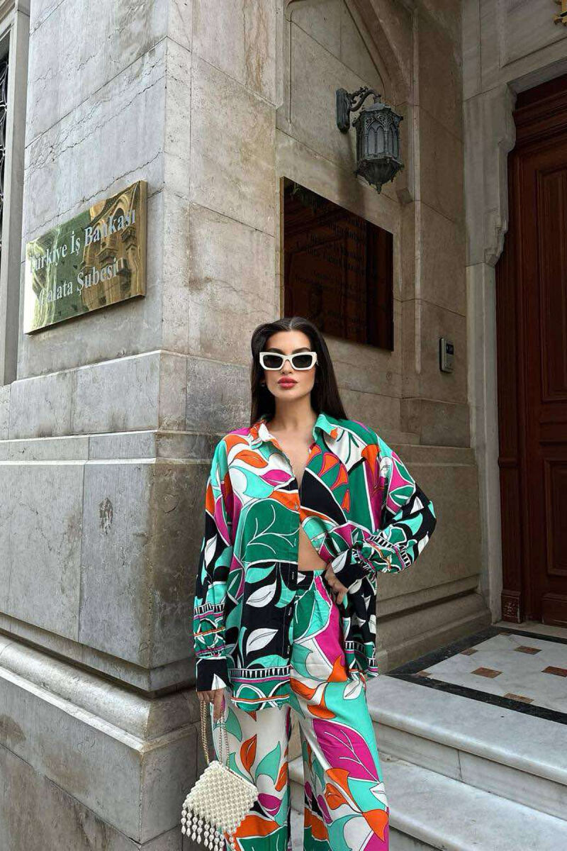 ABSTRACT PATTERN SHIRT+TROUSERS WOMEN SET GREEN/JESHILE - 4