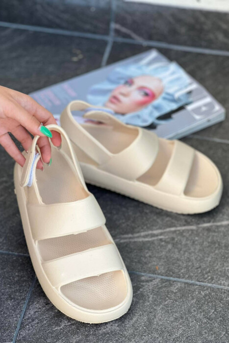 ADJUSTABLE STRAPS ONE COLOR WOMAN SANDALS CREAM/KREM - 2