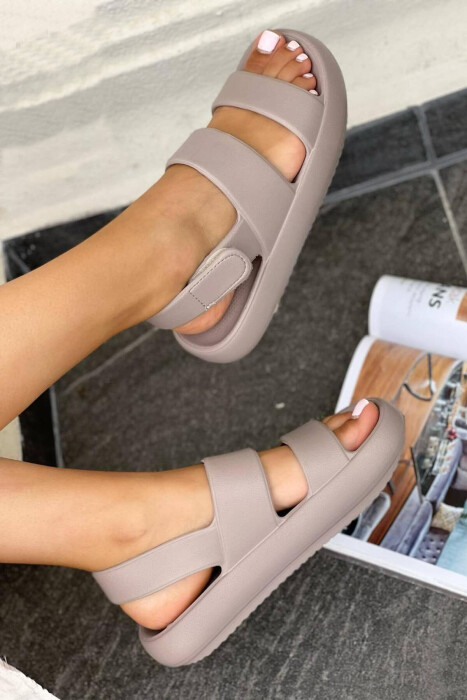 ADJUSTABLE STRAPS ONE COLOR WOMAN SANDALS DARK GREY/GEE - KLAUDIO FASHION