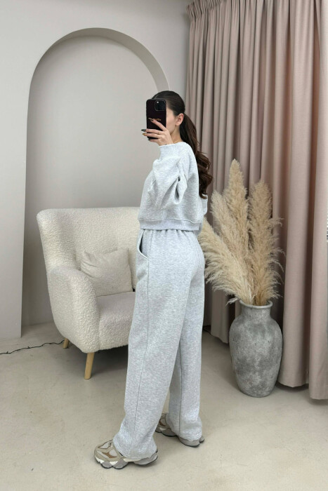 ALO CROPPED SWEATSHIRT+SWEATPANTS FLUFFY WOMEN SET LIGHT GREY/GZ - 3