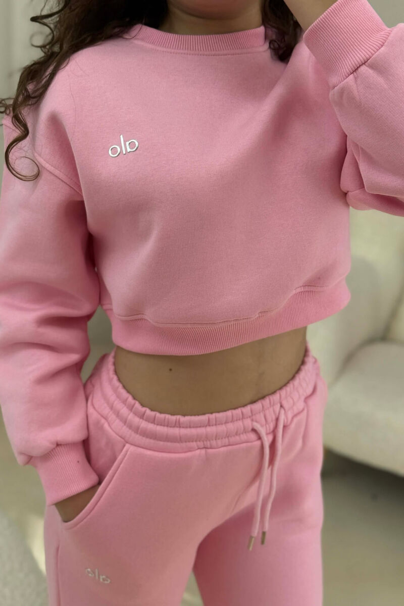 ALO CROPPED SWEATSHIRT+SWEATPANTS FLUFFY WOMEN SET PINK/ROZE - 3