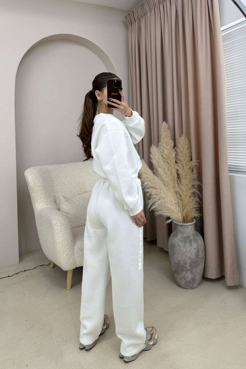 ALO CROPPED SWEATSHIRT+SWEATPANTS FLUFFY WOMEN SET WHITE-E BARDHE - 3