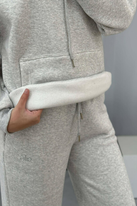 ALO HOODIE+SWEATPANTS FLUFFY WOMEN SET LIGHT GREY/GZ - 7