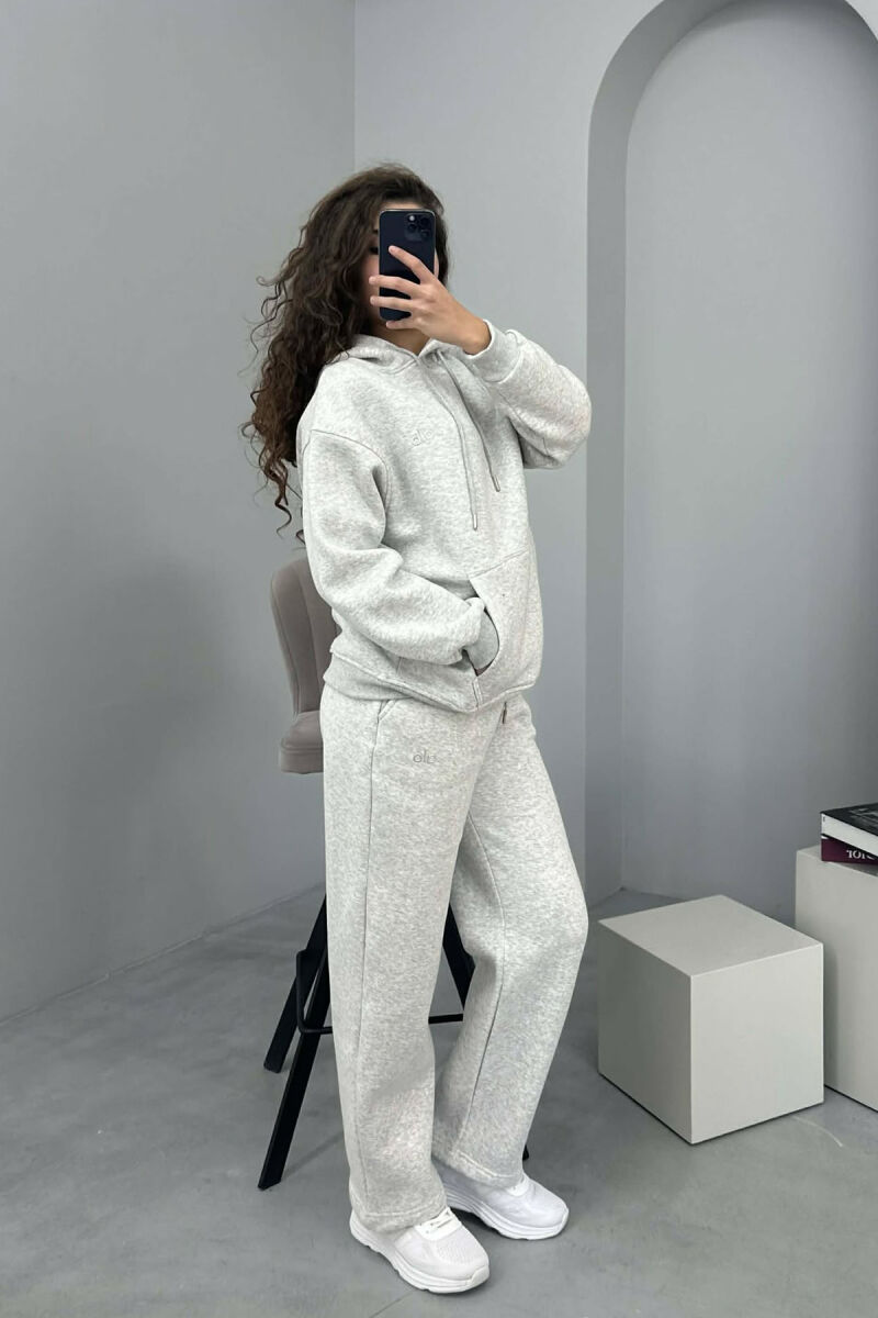 ALO HOODIE+SWEATPANTS FLUFFY WOMEN SET LIGHT GREY/GZ - 2