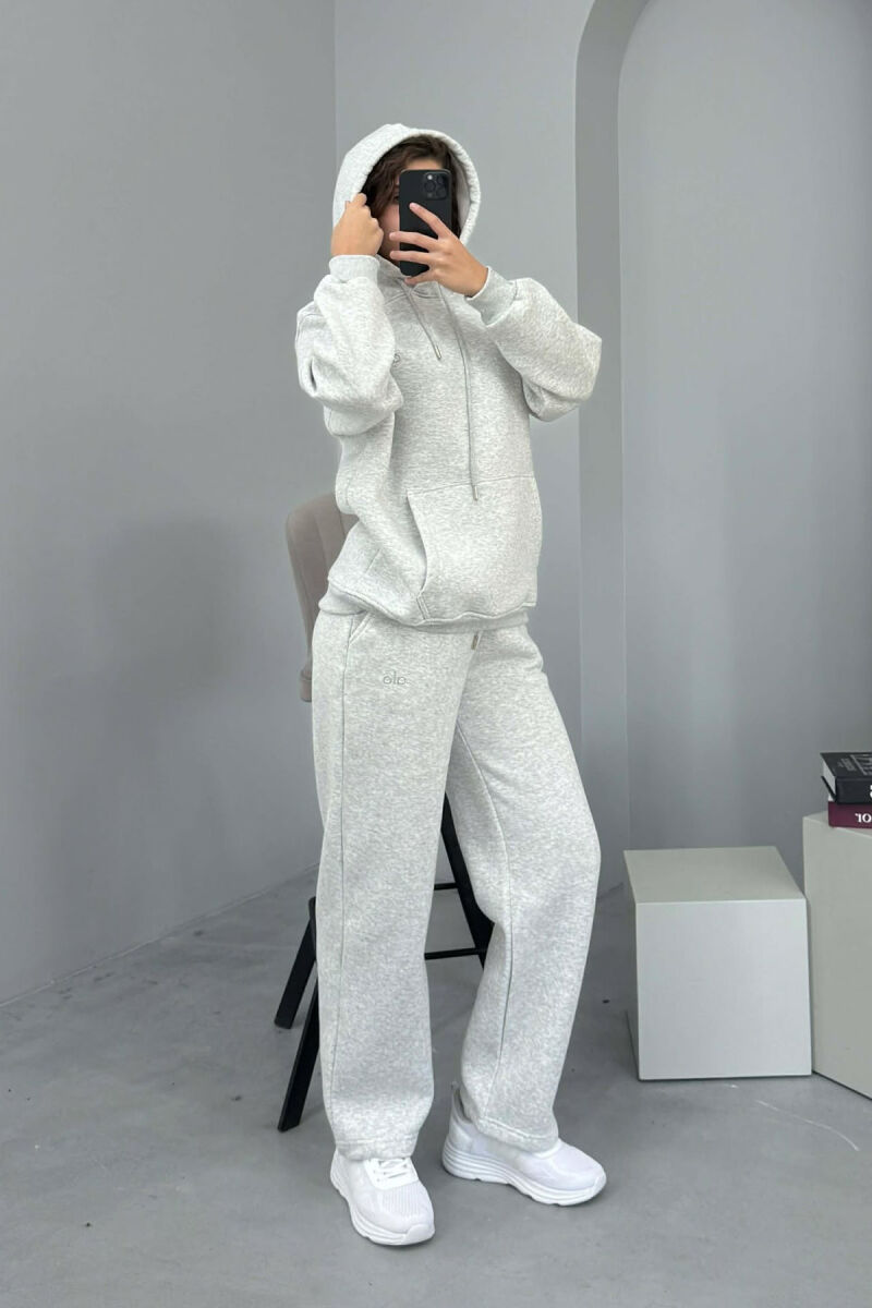 ALO HOODIE+SWEATPANTS FLUFFY WOMEN SET LIGHT GREY/GZ - 4