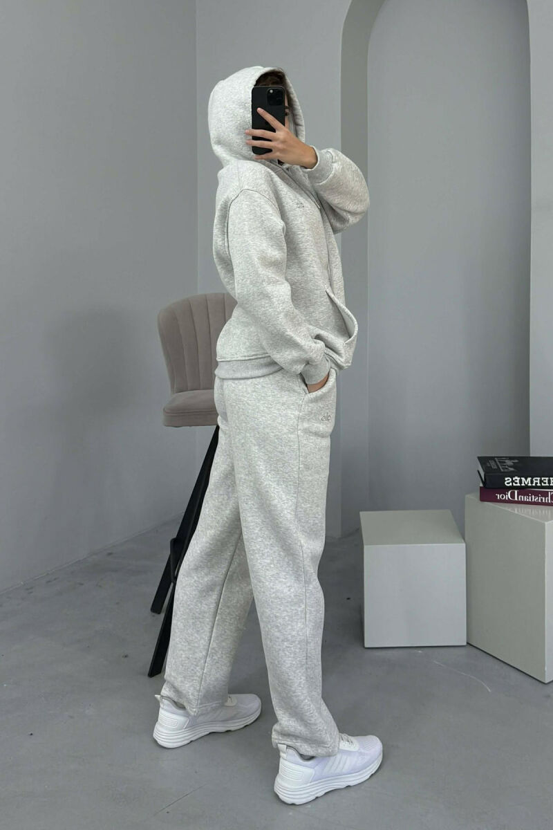 ALO HOODIE+SWEATPANTS FLUFFY WOMEN SET LIGHT GREY/GZ - 5