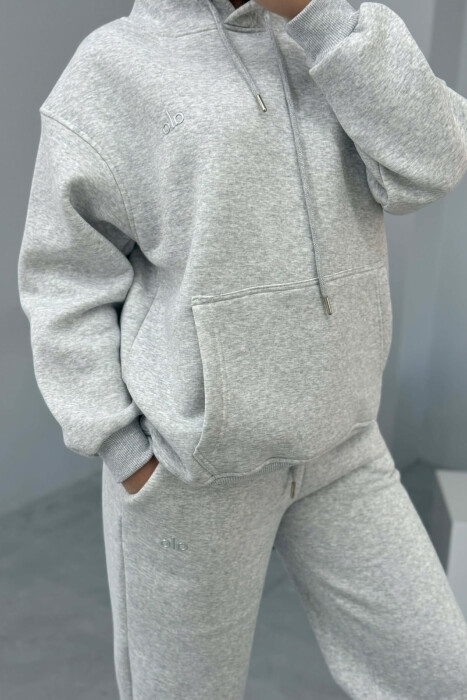 ALO HOODIE+SWEATPANTS FLUFFY WOMEN SET LIGHT GREY/GZ - 6
