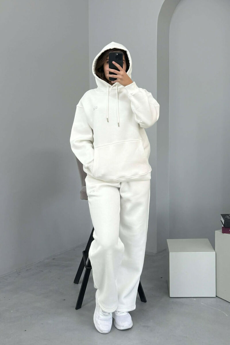 ALO HOODIE+SWEATPANTS FLUFFY WOMEN SET WHITE-E BARDHE - 1