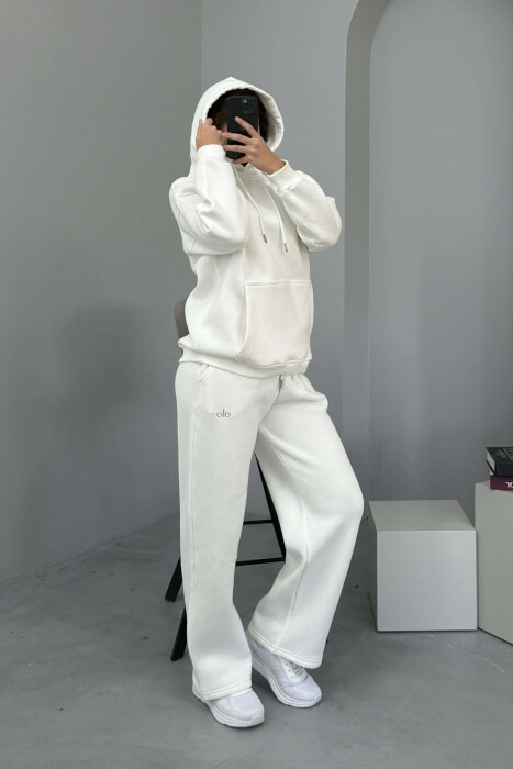 ALO HOODIE+SWEATPANTS FLUFFY WOMEN SET WHITE-E BARDHE - 2